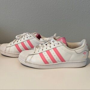 adidas White Shelltoe Sneakers with Pink Three-Stripes